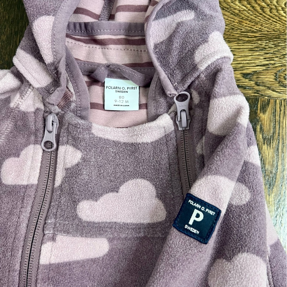 Polarn O. Pyret Cloud Print Fleece One-Piece – 9–12M - Picture 3 of 3